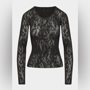 Aritzia Seamless Lace Longsleeve Top | Black Lace Stretch Shirt Size Small